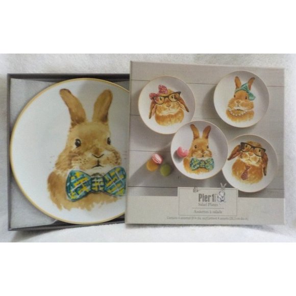 Pier 1 Holiday Pier Easter Bunny Rabbits Dressed Up Plates Salad